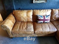 5012. Chesterfield Vintage tan 3 Seater Leather Club Corner Sofa DELIVERY AV