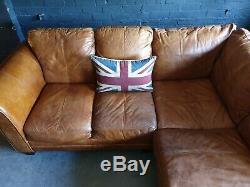 5013. Chesterfield Vintage tan 3 Seater Leather Club Corner sofa DELIVERY AV