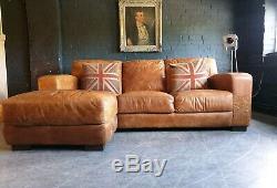 5016. Chesterfield Leather 3 Seater Corner Sofa & Pouffe tan DELIVERY AVAILABLE