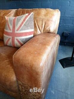 5016. Chesterfield Leather 3 Seater Corner Sofa & Pouffe tan DELIVERY AVAILABLE