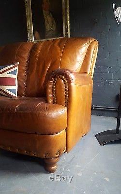 507. Chesterfield Leather vintage & distressed 3 Seater Sofa brown Tan Courier av