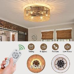 50cm Farmhouse Ceiling Fan with Lights Boho Rattan Flush Mount 6 Lights Kitchen