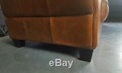 559 Chesterfield Vintage 3 Seater Leather Sofa Club tan Brown Courier available