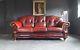 573. Chesterfield Vintage 3 Seater Leather Club Oxblood Red Courier Available