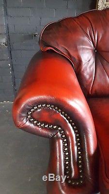 573. Chesterfield Vintage 3 Seater Leather Club Oxblood Red Courier available