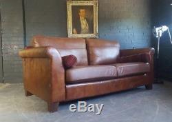 588. Vintage Halo 2 Seater Sofa Club Antique Brown Leather Courier Available