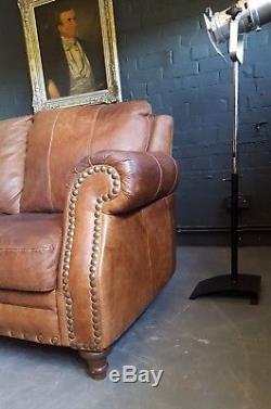 593. Chesterfield Vintage 3 Seater Sofa Antique Brown Leather Courier av
