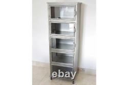 5 Glass Doors Metal Industrial Display Cabinet On Wheels Metal Storage Unit New