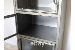 5 Glass Doors Metal Industrial Display Cabinet On Wheels Metal Storage Unit New