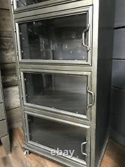 5 Glass Doors Metal Industrial Display Cabinet On Wheels Metal Storage Unit New