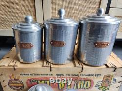 5 Vintage Retro Antique French Kitchen Nesting Aluminium Cannisters Art Deco