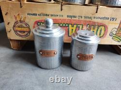 5 Vintage Retro Antique French Kitchen Nesting Aluminium Cannisters Art Deco