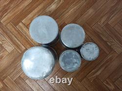 5 Vintage Retro Antique French Kitchen Nesting Aluminium Cannisters Art Deco