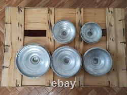 5 Vintage Retro Antique French Kitchen Nesting Aluminium Cannisters Art Deco