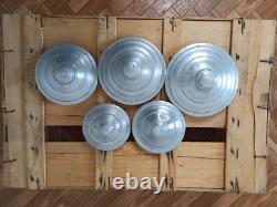 5 Vintage Retro Antique French Kitchen Nesting Aluminium Cannisters Art Deco