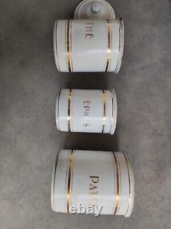 5 Vintage Retro Antique French Kitchen Nesting Enamel Cannisters Metal Art Decor