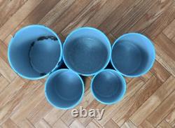 5 Vintage Retro Antique French Kitchen Nesting Enamel Cannisters Metal Art Decor