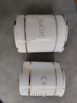 5 Vintage Retro Antique French Kitchen Nesting Enamel Cannisters Metal Art Decor