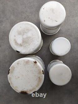 5 Vintage Retro Antique French Kitchen Nesting Enamel Cannisters Metal Art Decor