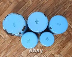 5 Vintage Retro Antique French Kitchen Nesting Enamel Cannisters Metal Art Decor