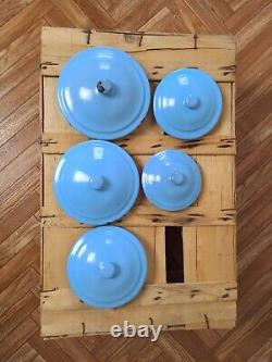 5 Vintage Retro Antique French Kitchen Nesting Enamel Cannisters Metal Art Decor