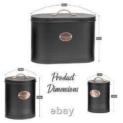 5pc Kitchen Bread Bin Set Tea Coffee Sugar Biscuit Tins, Barrel Sealed Containers
