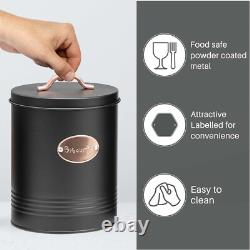 5pc Kitchen Bread Bin Set Tea Coffee Sugar Biscuit Tins, Barrel Sealed Containers