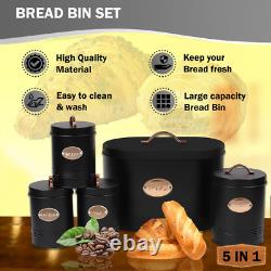 5pc Kitchen Set Bread Bin Tea Coffee Sugar Tins Biscuit Barrel Sealed Containers
