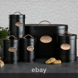 5pc Kitchen Set Bread Bin Tea Coffee Sugar Tins Biscuit Barrel Sealed Containers