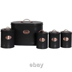 5pc Kitchen Set Bread Bin Tea Coffee Sugar Tins Biscuit Barrel Sealed Containers