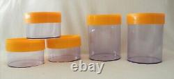 5x DANISH 1970s ERIC KOLD STACKING STORAGE CANISTERS 3x6030 2x6035 SMOKY/ORANGE