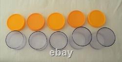 5x DANISH 1970s ERIC KOLD STACKING STORAGE CANISTERS 3x6030 2x6035 SMOKY/ORANGE