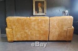 601 Chesterfield vintage 3 seater Leather Light tan Club Corner Suite courier