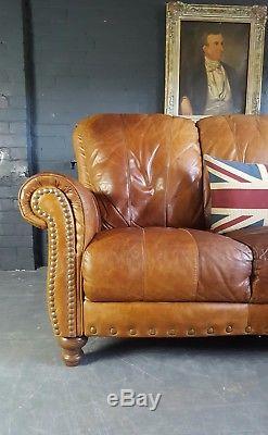 604. Chesterfield Leather vintage & distressed 3 Seater Sofa brown Tan Courier av