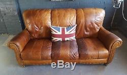 604. Chesterfield Leather vintage & distressed 3 Seater Sofa brown Tan Courier av