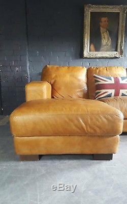 615 Chesterfield vintage 3 seater Leather Light tan Club Corner Suite courier
