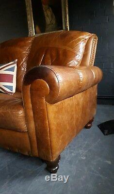 61. Chesterfield Leather vintage & distressed 3 Seater Sofa brown Tan Courier
