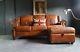 635. Chesterfield Leather Vintage 3 Seater Sofa & Pouffe Brown Tan Courier Av