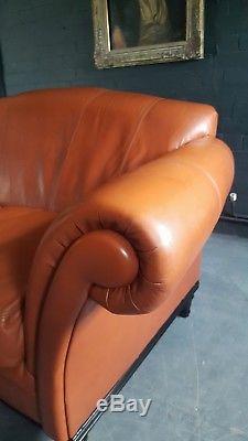 647. Vintage 2 seater tan Leather Sofa Club Chesterfield Courier av