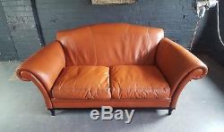647. Vintage 2 seater tan Leather Sofa Club Chesterfield Courier av