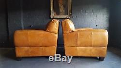64 Superb Pair of Chesterfield Brown Vintage Club leather Armchairs Cour