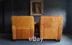 64 Superb Pair of Chesterfield Brown Vintage Club leather Armchairs Cour