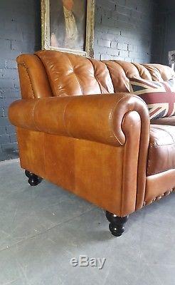 650 Chesterfield Vintage 3 Seater Leather Sofa Club tan Brown Courier available