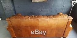 650 Chesterfield Vintage 3 Seater Leather Sofa Club tan Brown Courier available