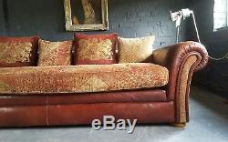 652. Cleveland Tetrad Vintage 4 Seater Leather & Chenille Sofa RRP £7595.00