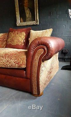 652. Cleveland Tetrad Vintage 4 Seater Leather & Chenille Sofa RRP £7595.00
