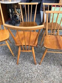 6 Vintage Ercol Dining Chairs, Light Elm, Windsor, Stickback, Kitchen, Retro