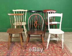 6 Vintage Mixed Dining Chairs, Wood, Painted, Retro, Farmhouse, Kitchen