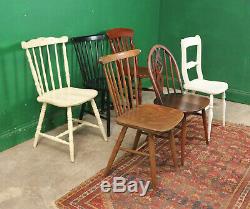 6 Vintage Mixed Dining Chairs, Wood, Painted, Retro, Farmhouse, Kitchen