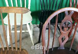 6 Vintage Mixed Dining Chairs, Wood, Painted, Retro, Farmhouse, Kitchen